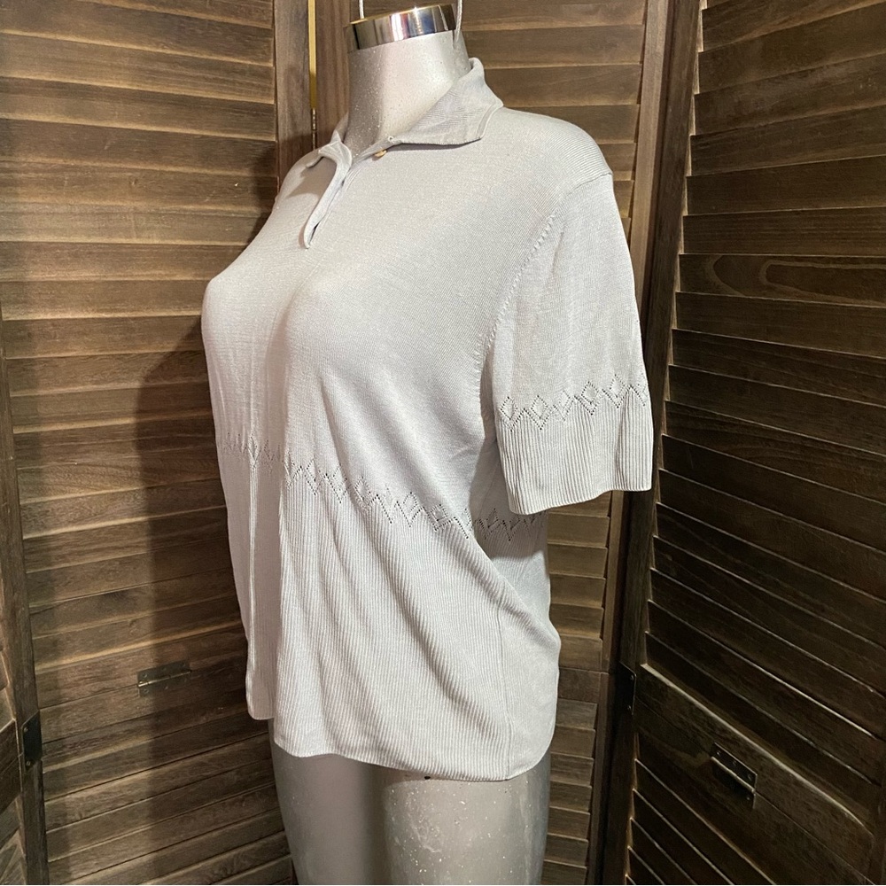 Tail 100% Silk Gray Polo Shirt Open Knit Preppy XL Academia Luxury Golf Tennis - Picture 11 of 11